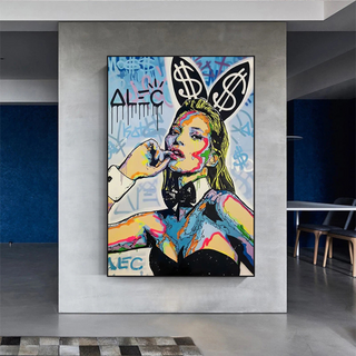 Kate Moss Bunny Canvas Painting - Pop Art by Alec Monopoly-GraffitiWallArt