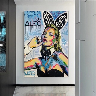 Kate Moss Bunny Canvas Painting - Pop Art by Alec Monopoly-GraffitiWallArt