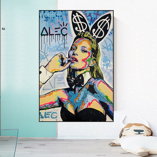 Kate Moss Bunny Canvas Painting - Pop Art by Alec Monopoly-GraffitiWallArt