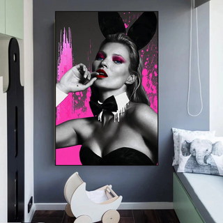 Kate Moss Bunny Girl Model Paris Canvas Wall Art-GraffitiWallArt