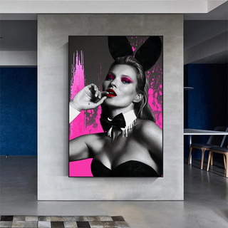 Kate Moss Bunny Girl Model Paris Canvas Wall Art-GraffitiWallArt