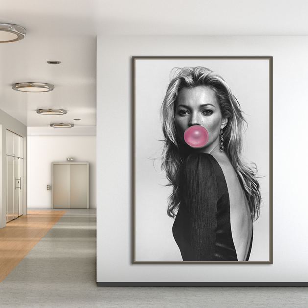 Kate Moss Fashion Model Chewing Gum Canvas Wall Art-GraffitiWallArt