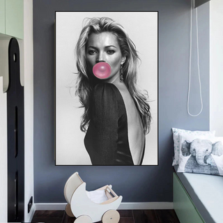 Kate Moss Fashion Model Chewing Gum Canvas Wall Art-GraffitiWallArt