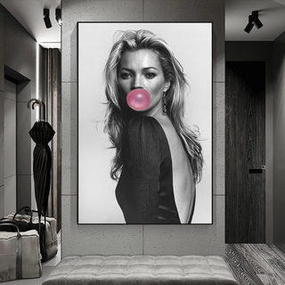 Kate Moss Fashion Model Chewing Gum Canvas Wall Art-GraffitiWallArt