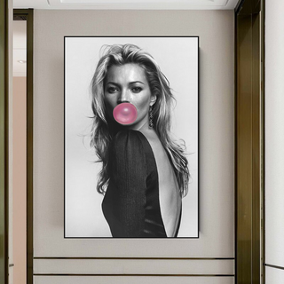 Kate Moss Fashion Model Chewing Gum Canvas Wall Art-GraffitiWallArt