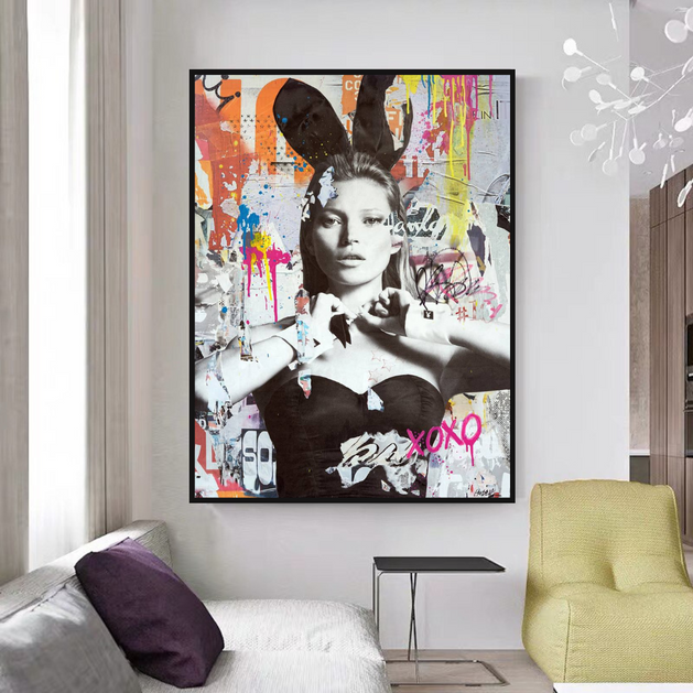 Kate Moss Graffiti Canvas Wall Art-GraffitiWallArt