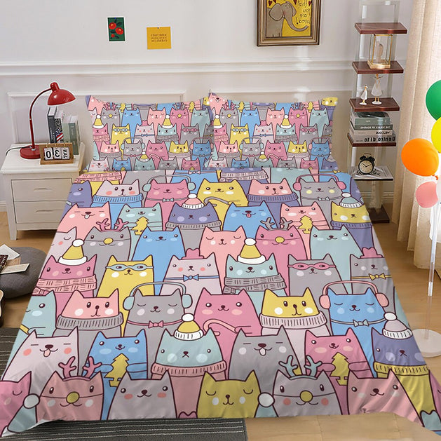 Kids Bedding Set: Enhance Their Room with Our Kitty Designs-GraffitiWallArt