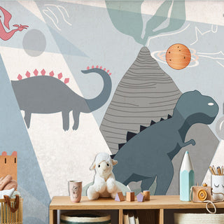 Kids Dino Wallpaper - Transform Their Room with Jurassic Fun-GraffitiWallArt