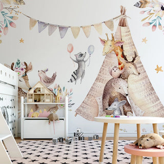 Kids Nursery Wallpaper: Woodland Camping Adventure-GraffitiWallArt