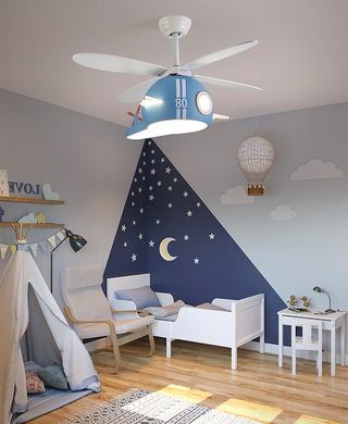 Kids Room Helicopter Ceiling Fan with Light - Art Deco Style-GraffitiWallArt