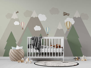 Kids Room Wallpaper Mural: Snow Alps and Planes-GraffitiWallArt