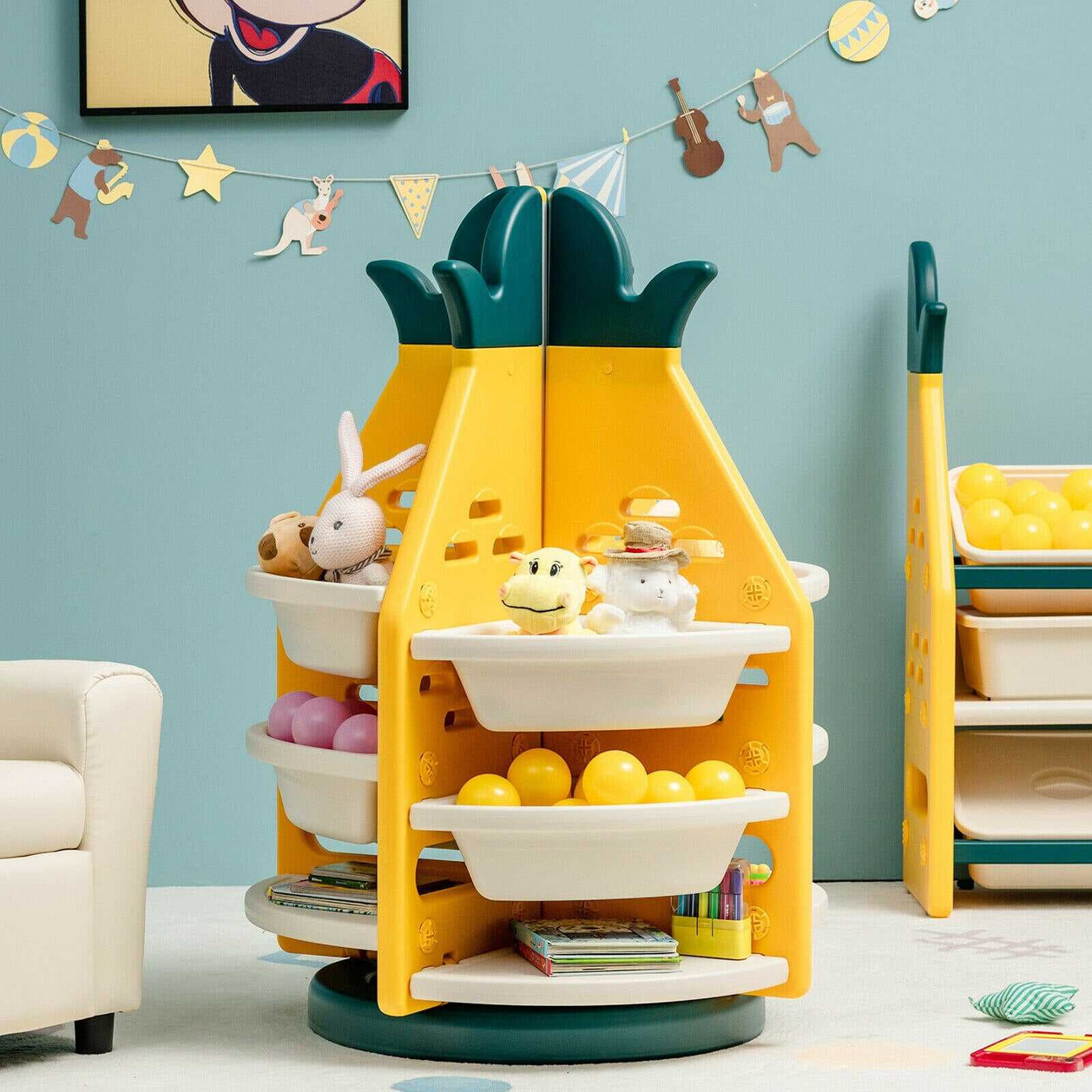 Kids Toy Storage Cabinet 360° Revolving | Pineapple Shelf-GraffitiWallArt