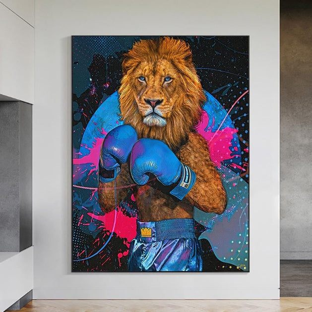 King Lion Boxer Canvas Wall Art-GraffitiWallArt