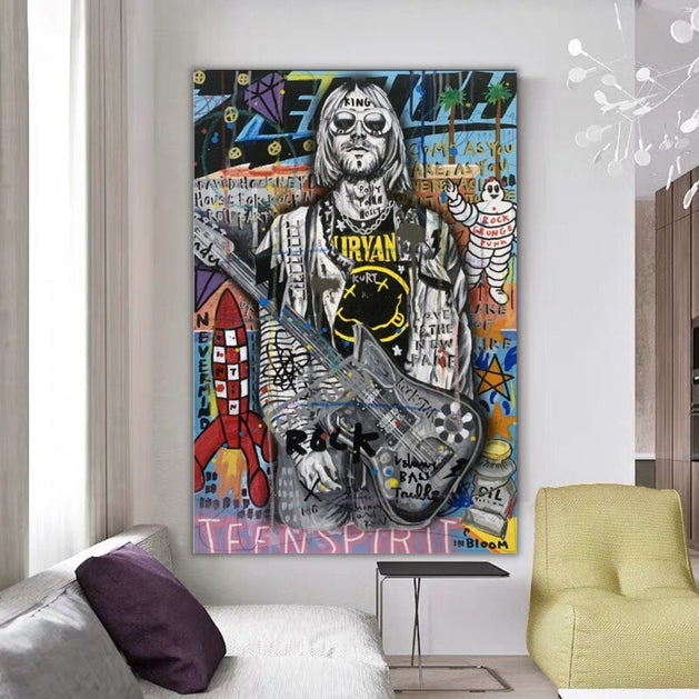 Kurt Cobain Singer Canvas Wall Art-GraffitiWallArt