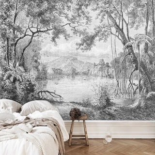 Lake View Sketch Wallpaper - Perfect Serene Atmosphere-GraffitiWallArt