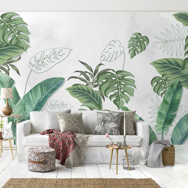 Large Green Leaves - Tropical Wallpaper Murals-GraffitiWallArt