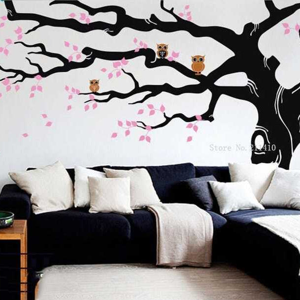 Large Tree Wall Decals with Owls - Branches Wall Sticker-GraffitiWallArt