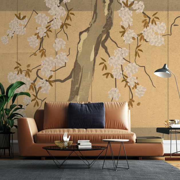 Large Tree Wallpaper Murals - Yellow Theme Tree Design-GraffitiWallArt