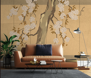 Large Tree Wallpaper Murals - Yellow Theme Tree Design-GraffitiWallArt