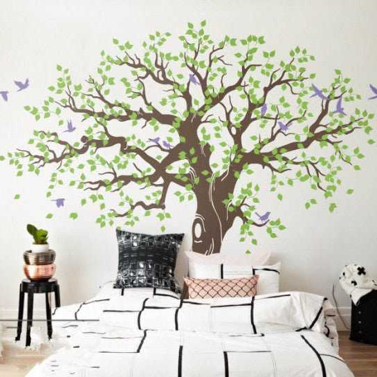 Large Tree With Birds Wall Sticker | Big Tree Wall Decal-GraffitiWallArt