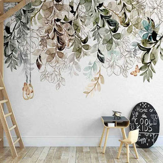 Leaf Butterfly Flower Wallpaper for Home Wall Decor-GraffitiWallArt