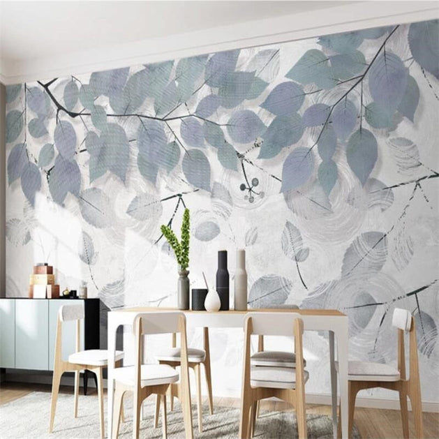 Leafy Elegance Minimalist Dining Room Wall Mural-GraffitiWallArt