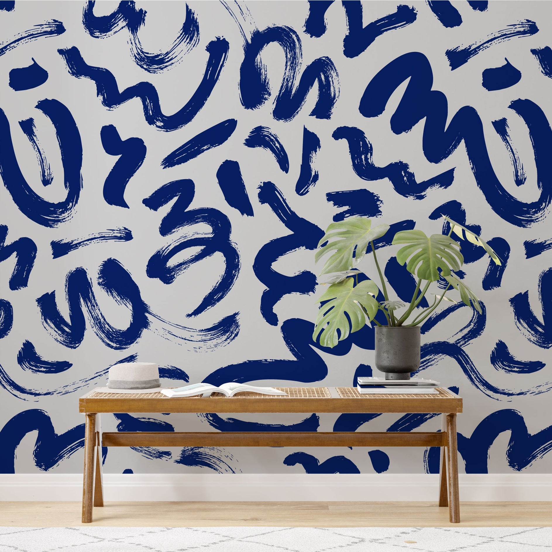 Let's Brush it Blue - Living Room Wallpaper Mural-GraffitiWallArt