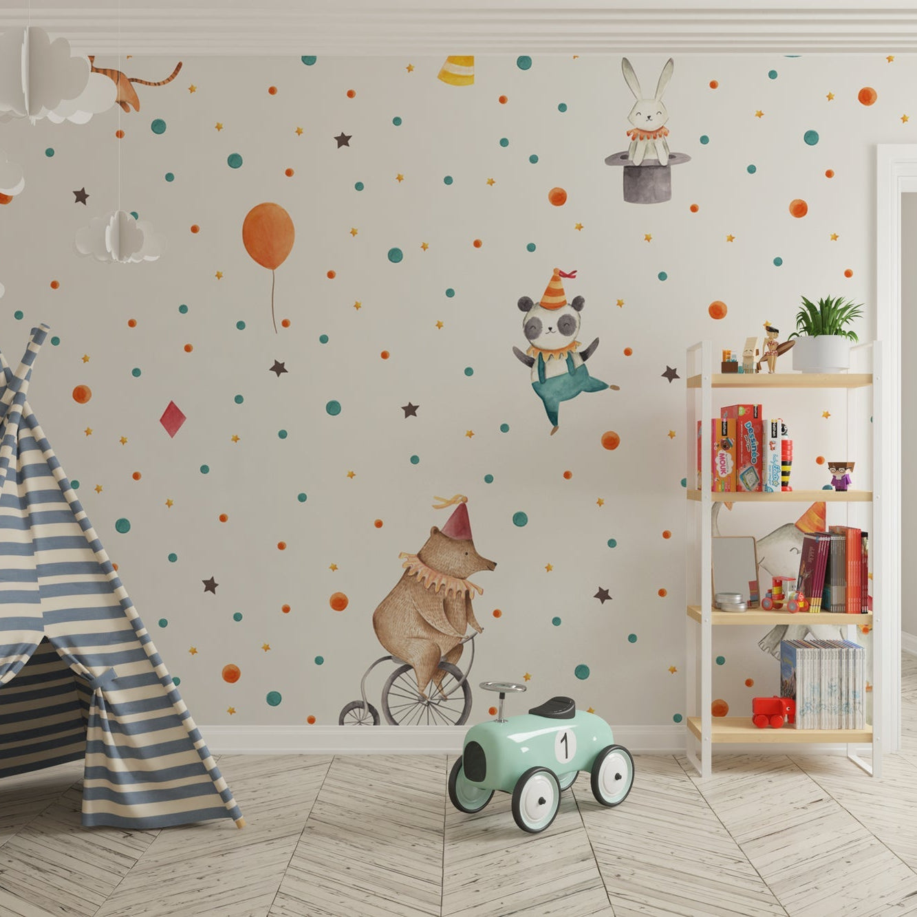 Lets Party Animals - Kids Room Wallpaper Mural -GraffitiWallArt