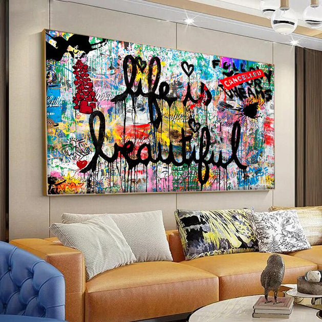 Life Is Beautiful Canvas Wall Art-GraffitiWallArt