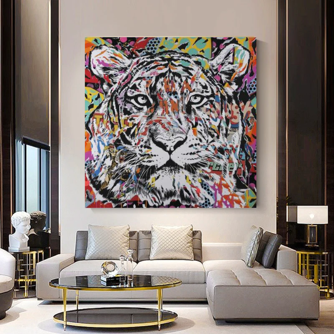 Lion Tiger Graffiti Canvas Wall Art-GraffitiWallArt