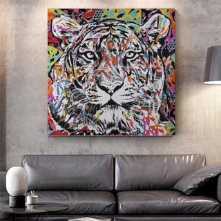 Lion Tiger Graffiti Canvas Wall Art-GraffitiWallArt