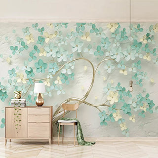 Liven Up Your Living Room with Flowers on Tree Wallpaper-GraffitiWallArt