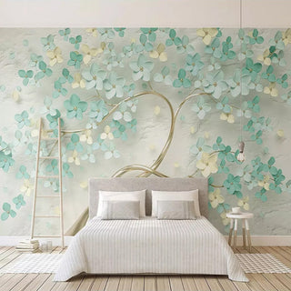 Liven Up Your Living Room with Flowers on Tree Wallpaper-GraffitiWallArt