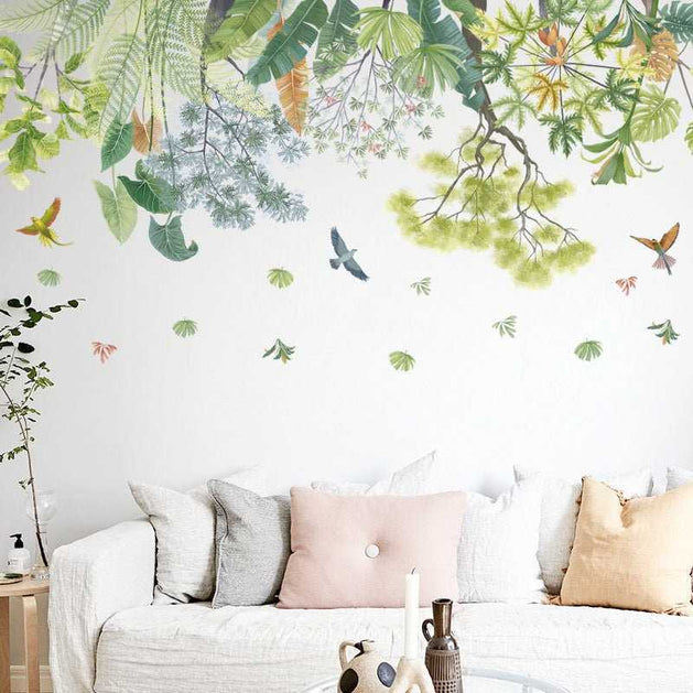 Living Room Wall Stickers - Birds and Leaves Wall Decals-GraffitiWallArt