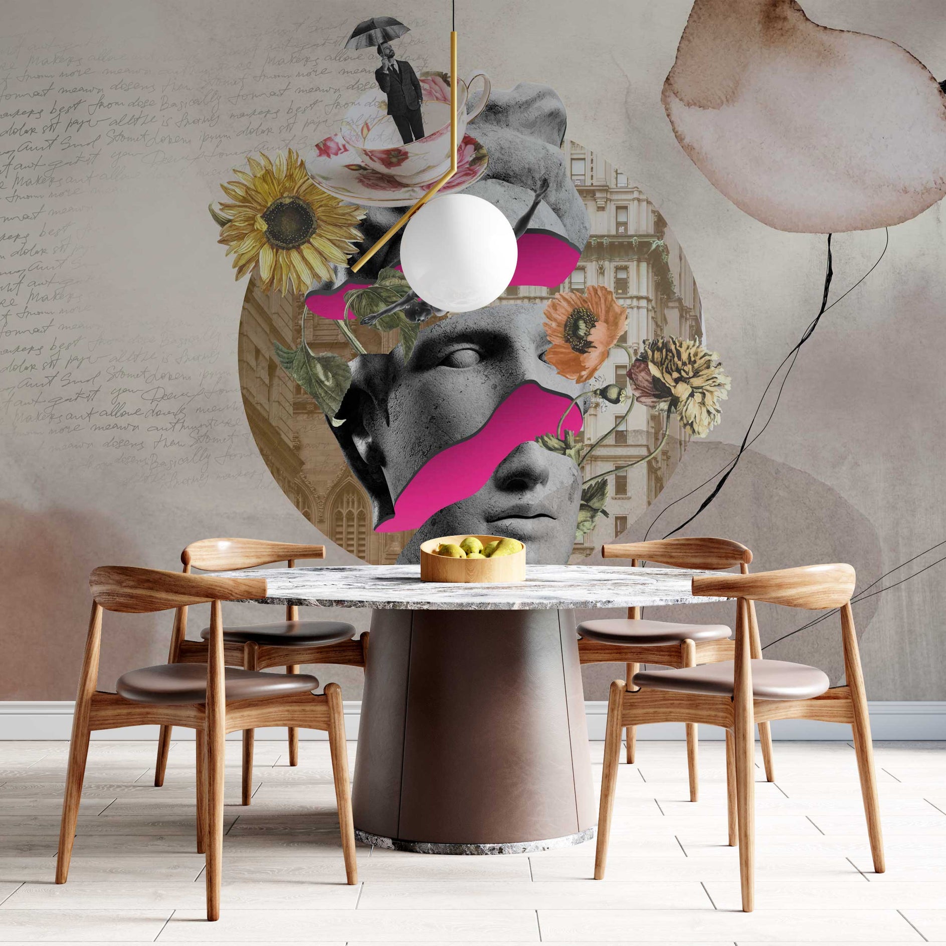 Living Room Wallpaper: Enhance Décor with a Stunning Statue-GraffitiWallArt