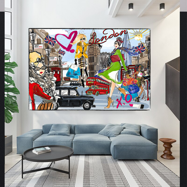 London City Of Love and Fashion Canvas Wall Art-GraffitiWallArt