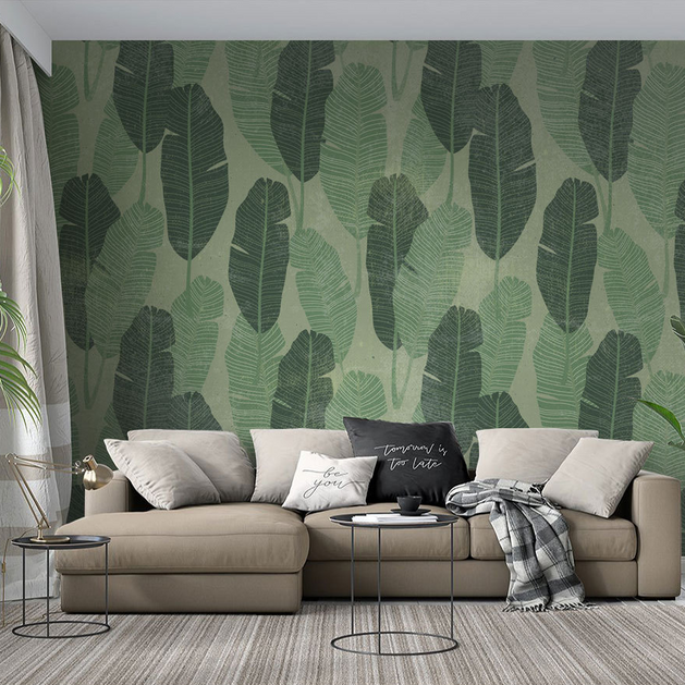 Long Green Leaves Pattern Wallpaper Murals-GraffitiWallArt