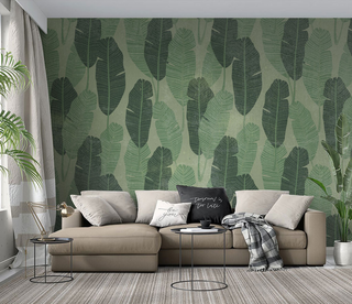 Long Green Leaves Pattern Wallpaper Murals-GraffitiWallArt