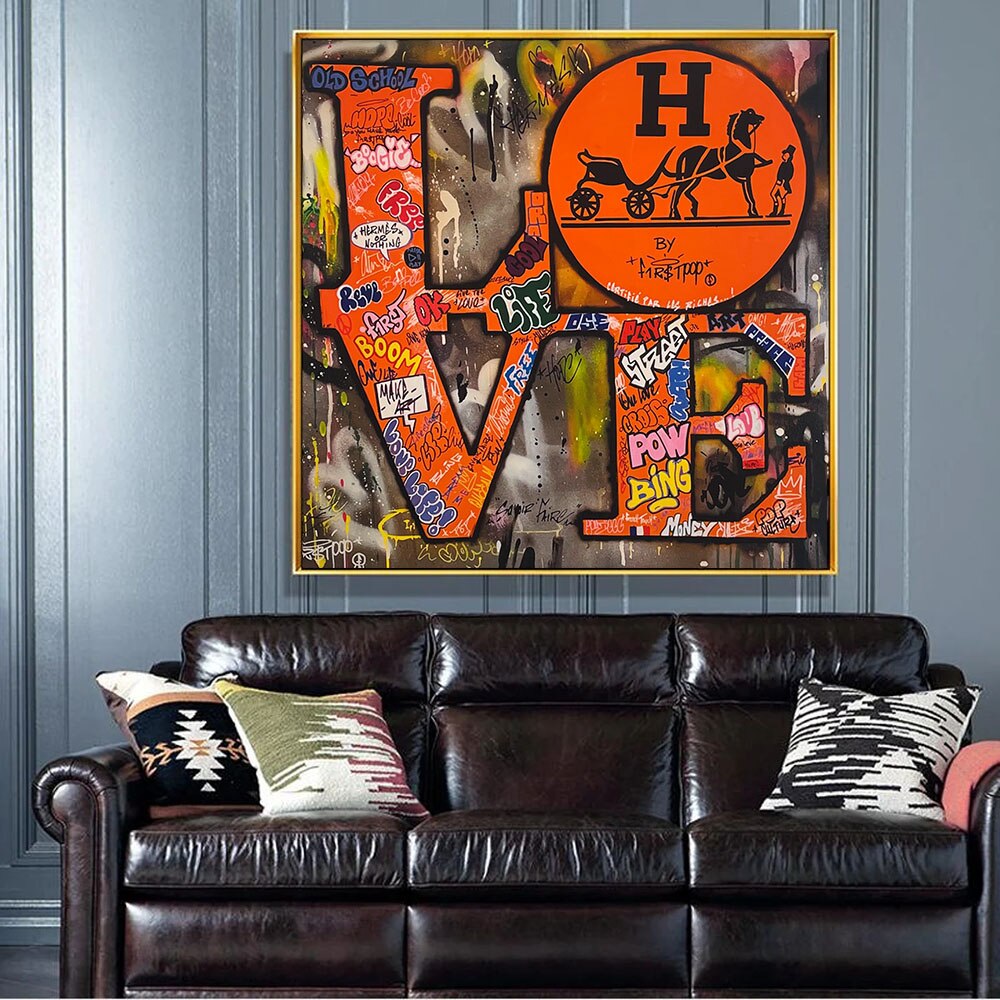 Love Graffiti Orange Hermes Wall Art-GraffitiWallArt