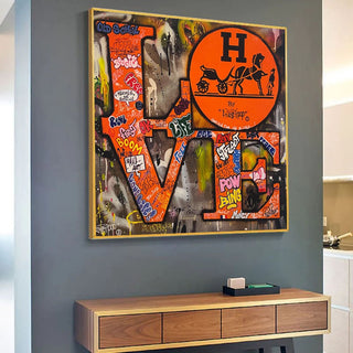 Love Graffiti Orange Hermes Wall Art-GraffitiWallArt