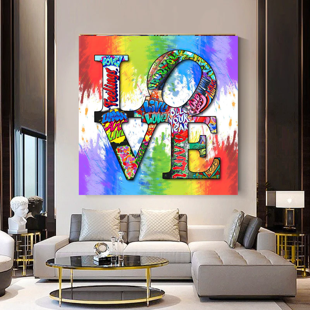 Love Rainbow Graffiti Canvas Wall Art-GraffitiWallArt