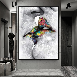 Lovers Kiss, Lips Canvas Wall Art-GraffitiWallArt