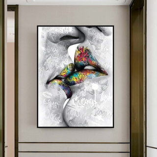 Lovers Kiss, Lips Canvas Wall Art-GraffitiWallArt