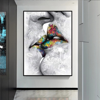 Lovers Kiss, Lips Canvas Wall Art-GraffitiWallArt