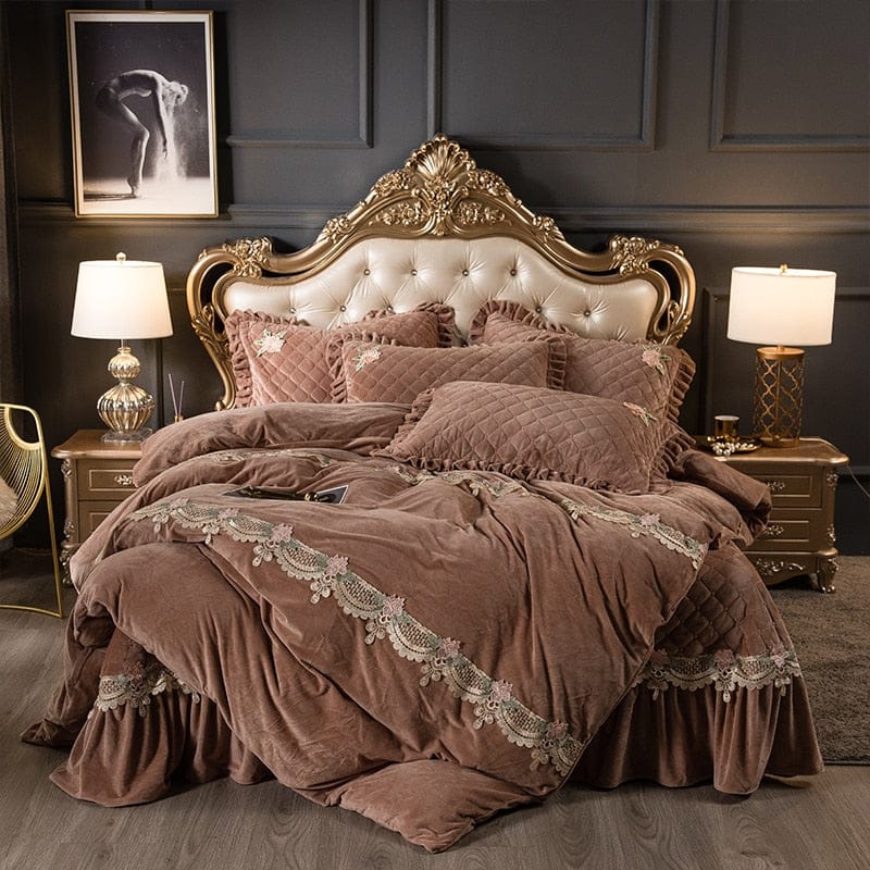 Luxury Coral Fleece Embroidered Warm Bedding Set-GraffitiWallArt