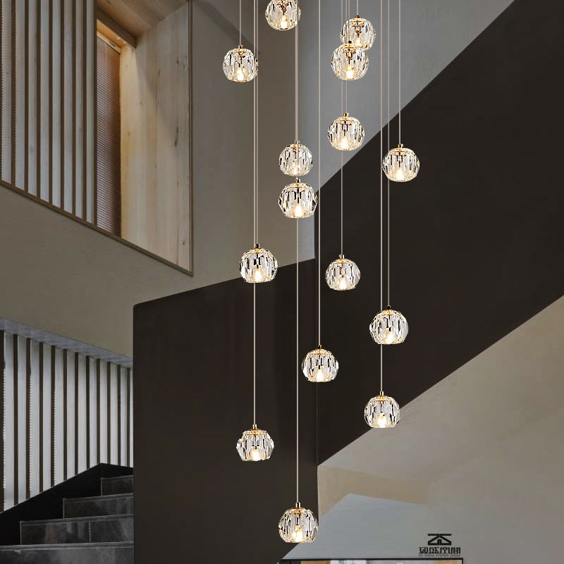 Luxury Crystal Stair Chandelier - Football Shape-GraffitiWallArt