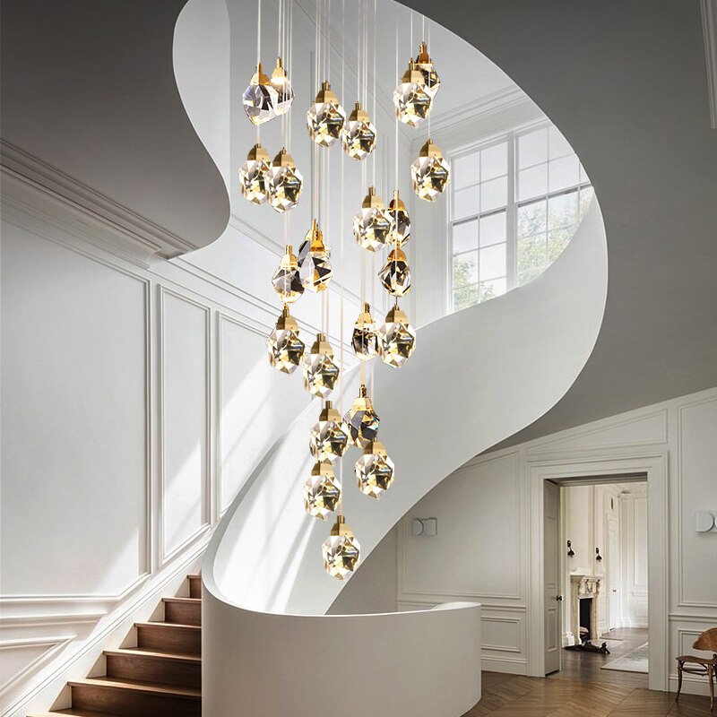 Luxury Crystal Staircase Chandelier with LED Lights-GraffitiWallArt