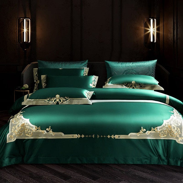 Luxury Egyptian Cotton Royal Green Bedding Set-GraffitiWallArt