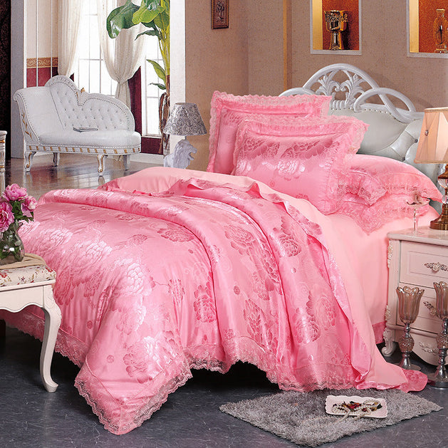 Luxury Satin Cotton Lace Bedding set-GraffitiWallArt