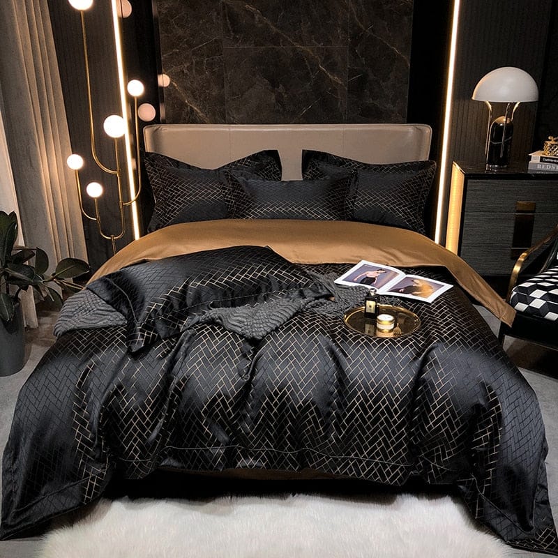 Luxury Yarn dyed Jacquard Egyptian Cotton Bedding Set-GraffitiWallArt